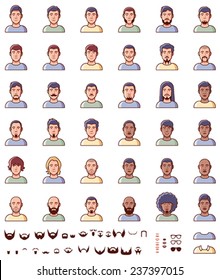 Vector men faces and haircuts icon set