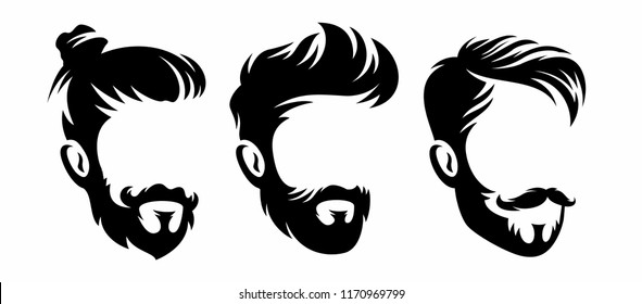 vector men hairstyle silhouettes, no face label illustration