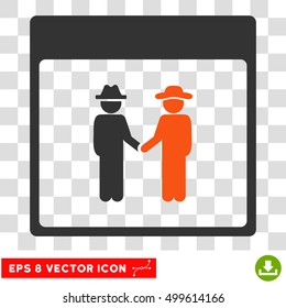 Vector Men Handshake Calendar Page EPS vector icon. Illustration style is flat iconic bicolor orange and gray symbol on a transparent background.