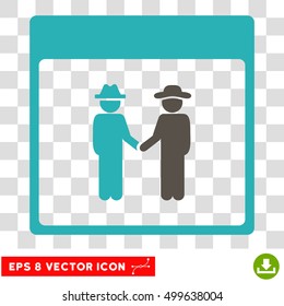 Vector Men Handshake Calendar Page EPS vector icon. Illustration style is flat iconic bicolor grey and cyan symbol on a transparent background.