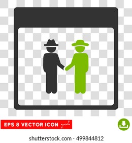 Vector Men Handshake Calendar Page EPS vector icon. Illustration style is flat iconic bicolor eco green and gray symbol on a transparent background.
