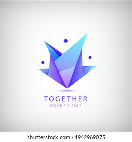 Vector men, people group, family logo. Child adoption logo collection and charitable foundations, social relations, teamwork, friendship icon. Origami, facet style