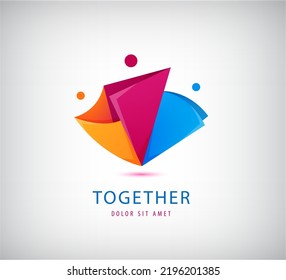 Vector men, people group, family origami logo. Child adoption and charitable foundation icon, social relations. Teamwork, together, network concept