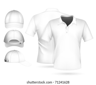 Vector. Men polo shirt design template and baseball cap.