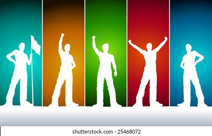Vector men silhouettes. five different poses.