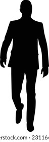 vector men silhouettes in suit walking on white background