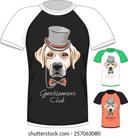 Vector Men T-shirt Design Template with hipster dog Labrador Retriever gentleman