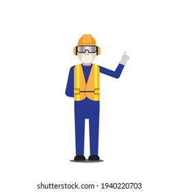 Un vector de hombres que llevan equipo de protección personal en la fábrica para evitar el peligro y el coronavirus.