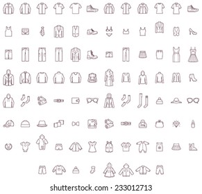 Vector Men, Women And Baby Clothes Icon Set