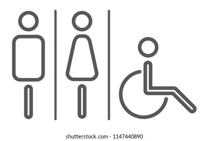 Vector Men And Women Disabled Restroom Signage Set.