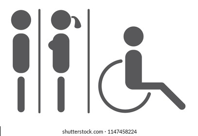 Vector men and women disabled restroom signage set.