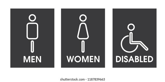 Vector men and women disabled restroom signage set.