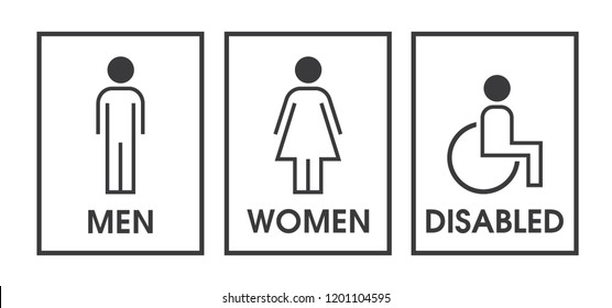 Vector Men And Women Disabled Restroom Signage Set.