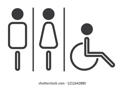 Vector men and women disabled restroom signage set.