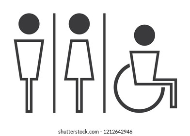 Vector men and women disabled restroom signage set.
