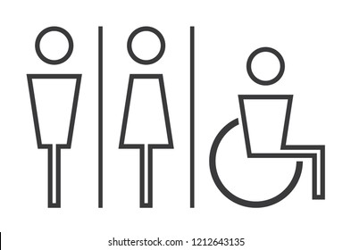 Vector men and women disabled restroom signage set.