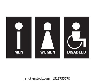 Vector men and women disabled restroom signage set. Toilet Concept.