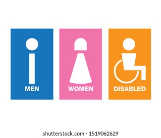Vector men and women disabled restroom signage set. Toilet Concept.