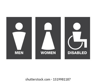 Vector men and women disabled restroom signage set. Toilet Concept.