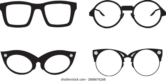 Vector men and women spectacles in four designs on white background