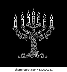 Vector menorah for Hanukkah on black background