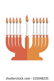 Vector menorah for Hanukkah on the white background .Hanukkah background with menorah (traditional candelabra) and burning candles.Jewish holiday elegant greeting card template with menorah.