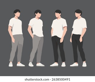 Vector Men's Fashion Illustration Casual Outfit Variations with T-Shirt and Pants