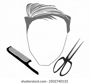 A vector of men's hair styles and shaving tools