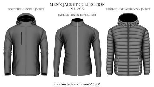 Vector men's jackets collection in black. Vector illustration.