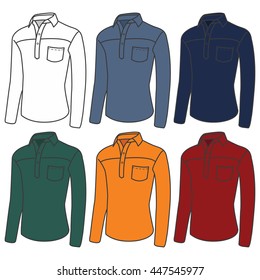 Vector men's polo on a white background. Hand drawn t-shirts outline vector illustration.