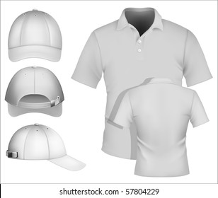 Vector. Men's polo shirt design template and baseball cap. More clothing designs in my portfolio.