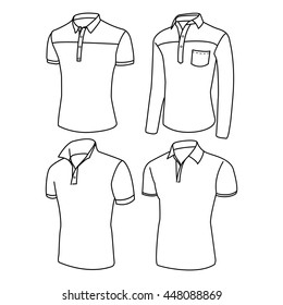 Vector men's polo t-shirts on a white background. Hand drawn outline vector illustration.