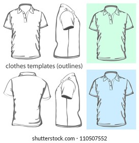 Vector. Men's polo-shirt design template (front, back and side view). Outline