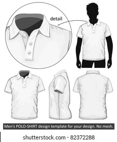 Vector. Men's polo-shirt design template (front, back and side view). No mesh.