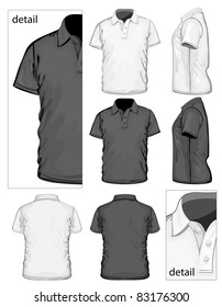 Vector. Men's polo-shirt design template (front, back and side view). No mesh.