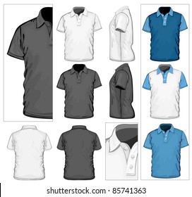 Vector. Men's polo-shirt design template (front, back and side view). No mesh.