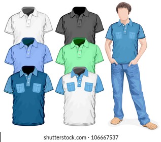 Vector. Men's polo-shirts design template (front view)