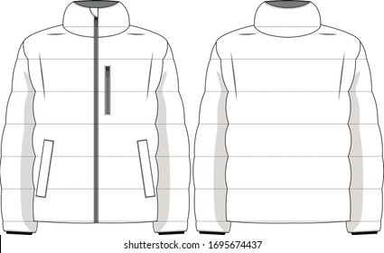 vector mens puffer jacket  flat sketch 