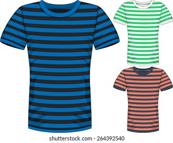 Vector Mens short sleeve t-shirt design templates in three colors with stripes