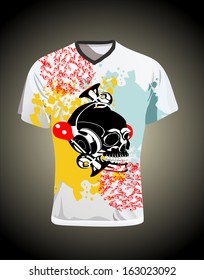 Vector. Men's t-shirt design template musical Background