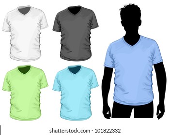 Vector. Men's v-neck t-shirt template with human body silhouette.