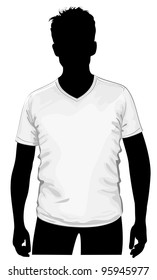 Vector. Men's v-neck t-shirt template with human body silhouette.