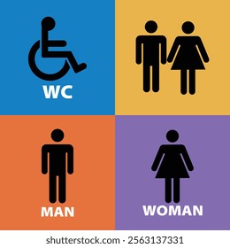 Vector men's and women's disabled restroom signage set