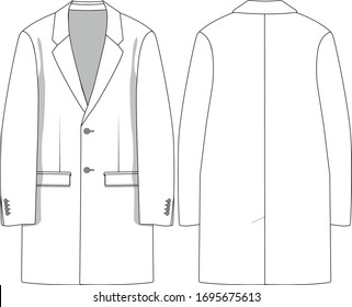 vector mens wool overcoat, flat sketch, 