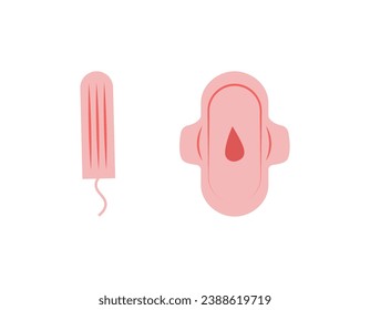 Vektor Menstruationsset, Binden, Tampon für die Zeit. Das Konzept der kritischen Tage der Frauen. Vektorgrafik auf weißem Hintergrund, 10 EPS.
