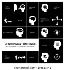 vector mentoring and coaching soft skills icons set modern flat design white illustrations infographic isolated on black background