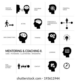 vector mentoring and coaching soft skills icons set modern flat design black illustrations infographic isolated on white background