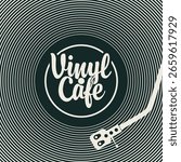 Vector menu or banner for cafe or music restaurant with vinyl records, plate, player and inscription in vintage style. Advertising poster, flyer, signboard, logo, menu. No ai used