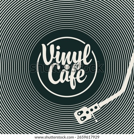 Vector menu or banner for cafe or music restaurant with vinyl records, plate, player and inscription in vintage style. Advertising poster, flyer, signboard, logo, menu. No ai used