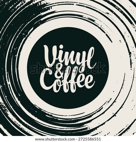 Vector menu or banner for cafe or music restaurant with vinyl records, plate, player and inscription Vinyl and coffee in vintage style. Advertising poster, flyer, signboard, logo, menu. No ai used